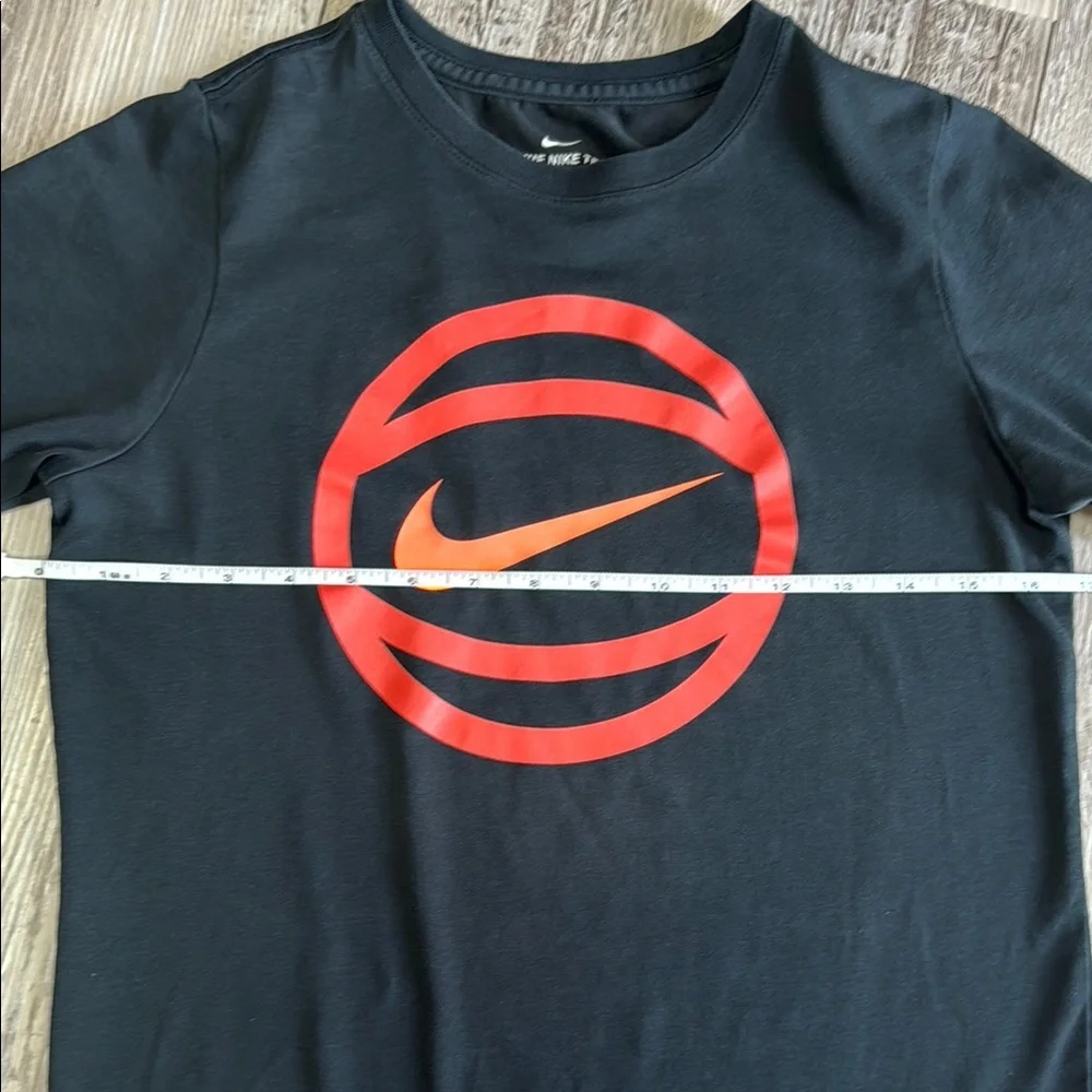 Nike Black Short Sleeve Tee with Red-Orange Swoosh Basketball Logo